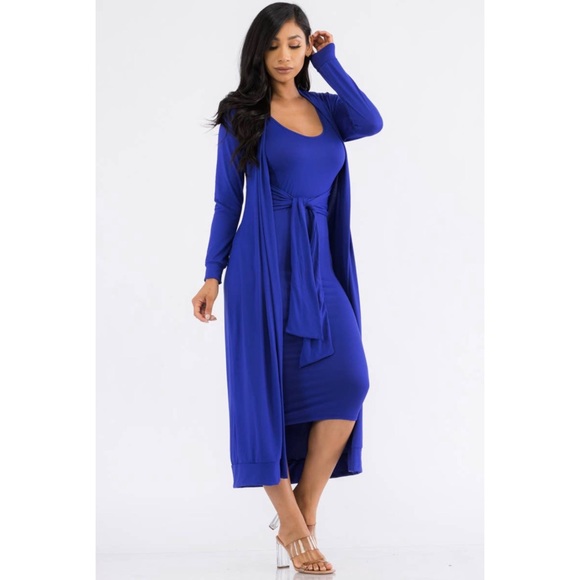 Two-Piece Dress and Cardigan Set, Sizes Small - 1XLarge (Navy Blue) - Picture 4 of 5